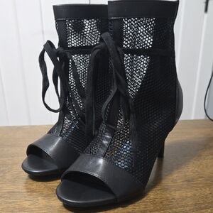 Black Mesh Lace-Up Ankle Boots